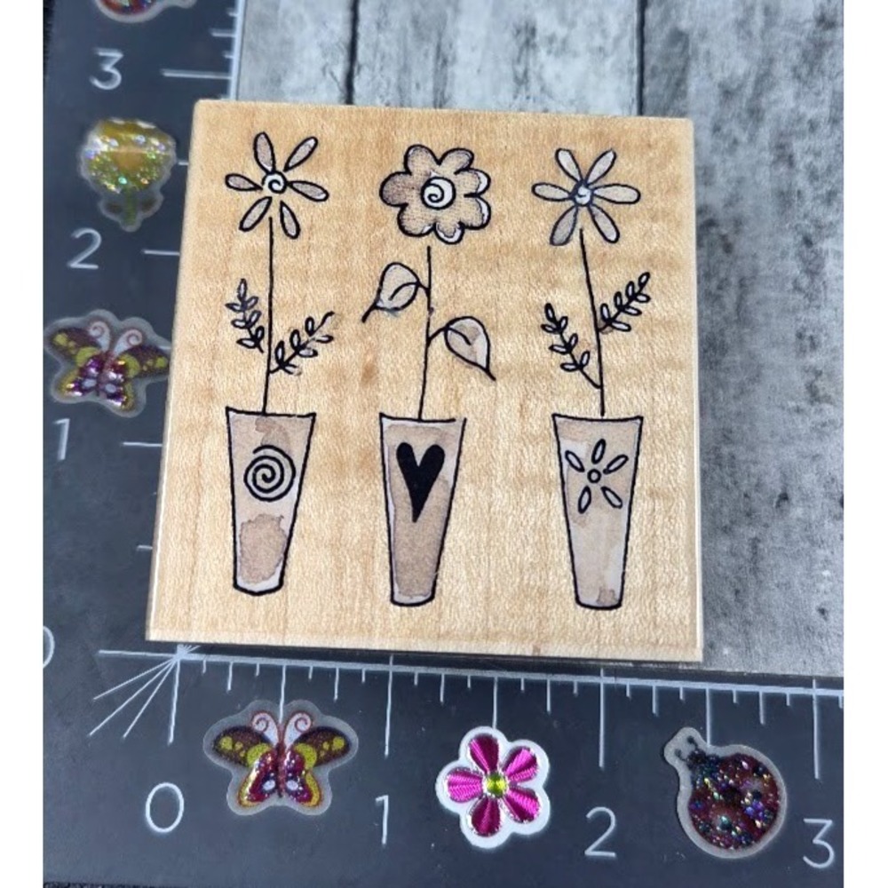 Penny Black Trio Flowers Pots Planters 2630F 2003 Rubber Stamp Wood #E99